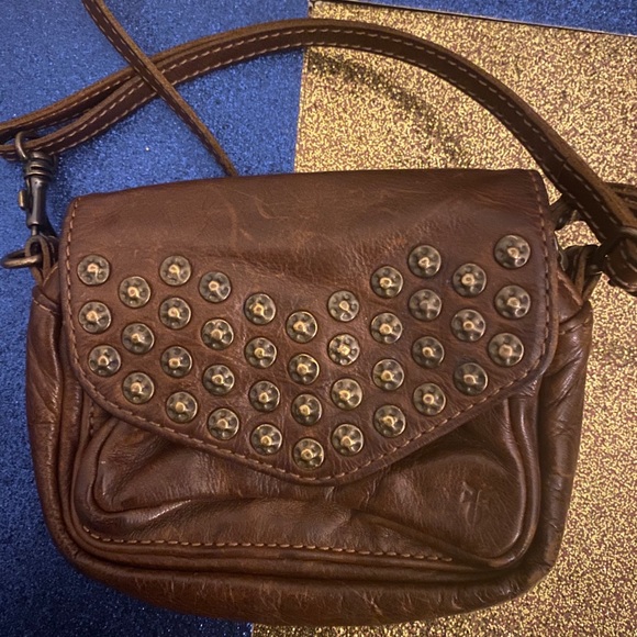 RARE FRYE GORG STUDDED COGNAC CROSSBODY Bag LUX - Picture 3 of 8